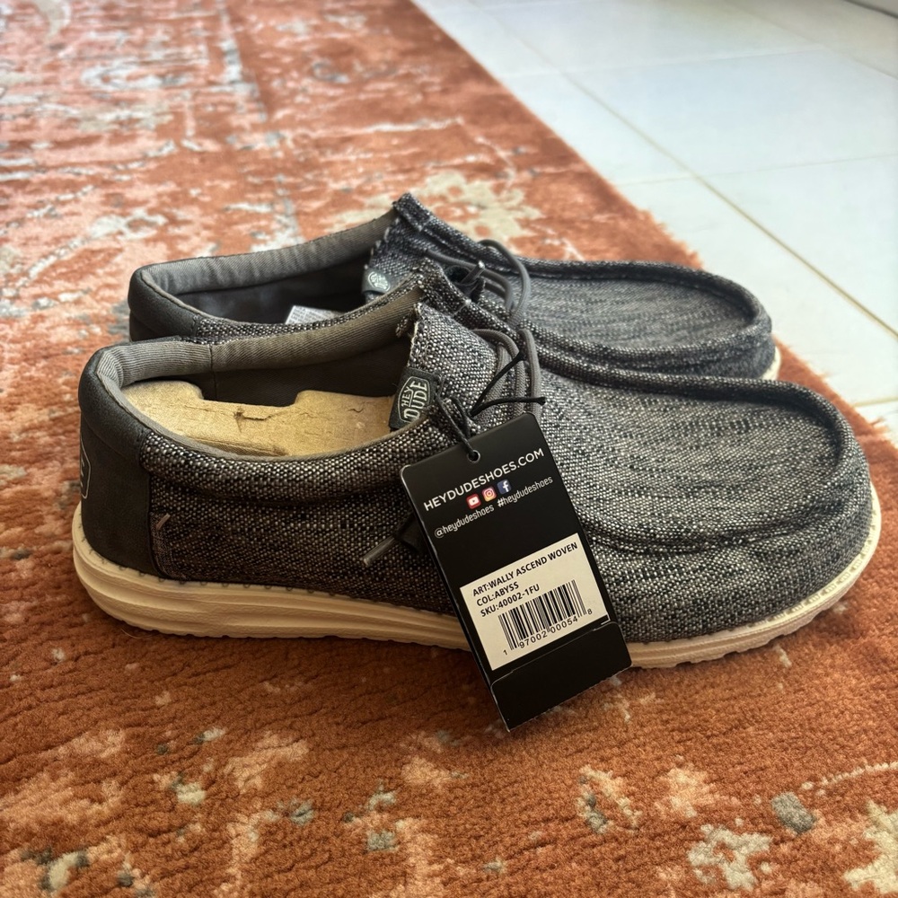 NWT NO BOX Hey Dude Wally Ascend Wove Color Abyss Grey Men’s Size 10 Slip On - Picture 2 of 6